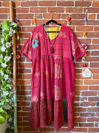 Coffee In The Morning Kantha Dress - Fits up to 3X - 100% Cotton- Fair Trade Made