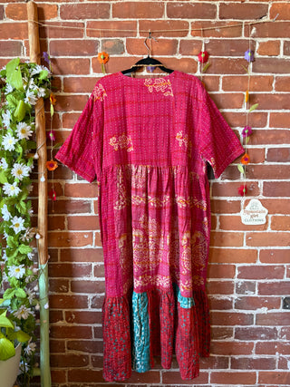 Coffee In The Morning Kantha Dress - Fits up to 3X - 100% Cotton- Fair Trade Made