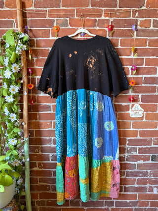 OOAK Autumn Collection - Size 1X Upcycled Support Live Music Kantha T-shirt Dress