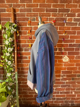 OOAK Autumn Collection- Upcycled Johnny Cash Inspired Hoodie with Plaid Sleeve Hybrid