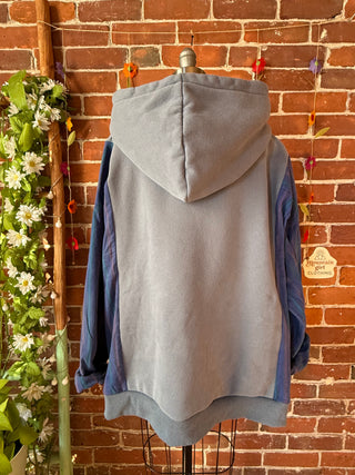 OOAK Autumn Collection- Upcycled Johnny Cash Inspired Hoodie with Plaid Sleeve Hybrid