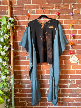 OOAK Autumn Collection - Upcycled Support Live Music Tee Embroidered Hi Lo Poncho Hybrid