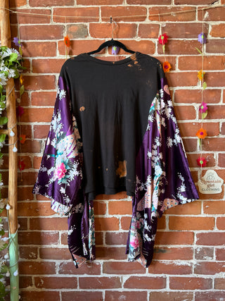 OOAK Autumn Collection - Upcycled Support Live Music Tee Embroidered Hi Lo Kimono Hybrid