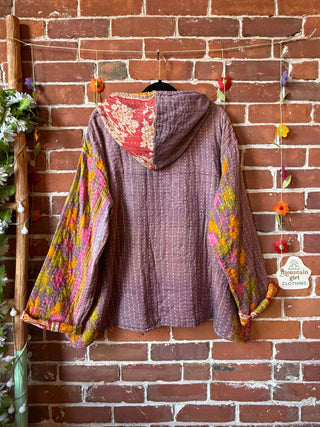Wander Free Upcycled Hi Lo Hem Kantha Hoodie - 100% Cotton