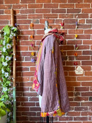 Wander Free Upcycled Hi Lo Hem Kantha Hoodie - 100% Cotton