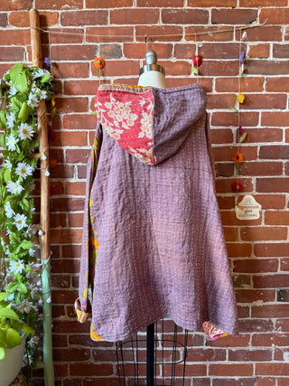 Wander Free Upcycled Hi Lo Hem Kantha Hoodie - 100% Cotton