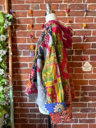 Wander Free Upcycled Hi Lo Hem Kantha Hoodie - 100% Cotton
