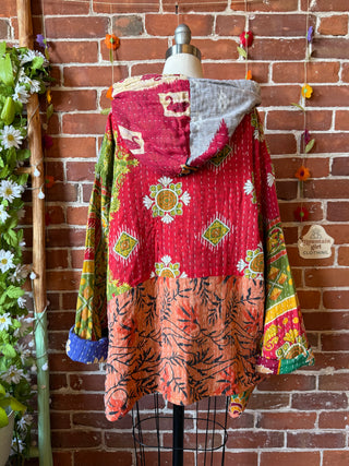 Wander Free Upcycled Hi Lo Hem Kantha Hoodie - 100% Cotton
