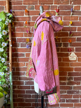 Wander Free Upcycled Hi Lo Hem Kantha Hoodie - 100% Cotton
