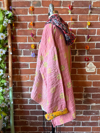 Wander Free Upcycled Hi Lo Hem Kantha Hoodie - 100% Cotton