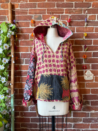 Wander Free Upcycled Hi Lo Hem Kantha Hoodie - 100% Cotton