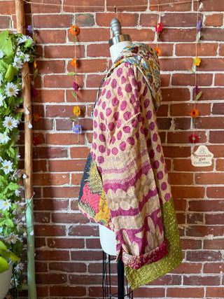 Wander Free Upcycled Hi Lo Hem Kantha Hoodie - 100% Cotton