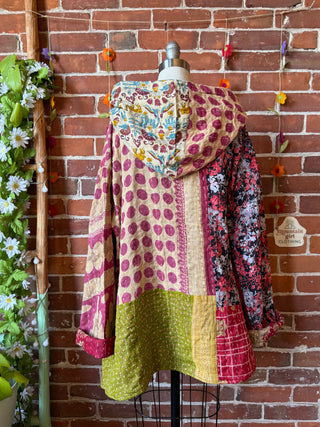 Wander Free Upcycled Hi Lo Hem Kantha Hoodie - 100% Cotton