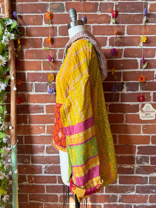 Wander Free Upcycled Hi Lo Hem Kantha Hoodie - 100% Cotton