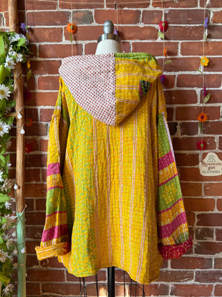 Wander Free Upcycled Hi Lo Hem Kantha Hoodie - 100% Cotton