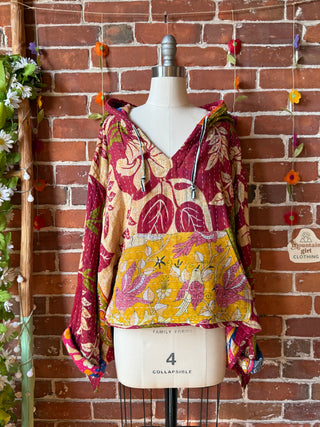 Wander Free Upcycled Hi Lo Hem Kantha Hoodie - 100% Cotton