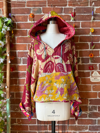 Wander Free Upcycled Hi Lo Hem Kantha Hoodie - 100% Cotton