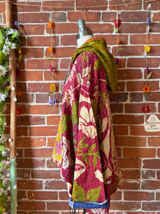 Wander Free Upcycled Hi Lo Hem Kantha Hoodie - 100% Cotton