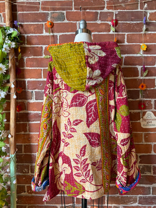 Wander Free Upcycled Hi Lo Hem Kantha Hoodie - 100% Cotton