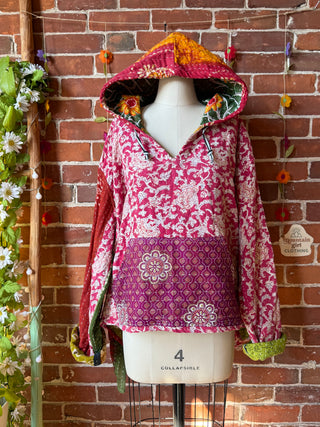 Wander Free Upcycled Hi Lo Hem Kantha Hoodie - 100% Cotton