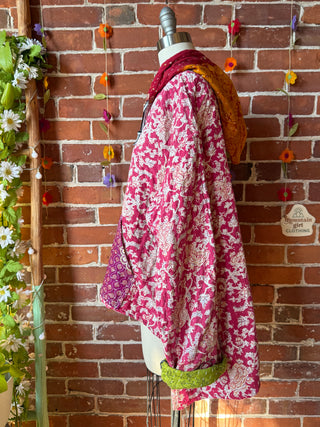 Wander Free Upcycled Hi Lo Hem Kantha Hoodie - 100% Cotton