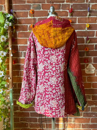Wander Free Upcycled Hi Lo Hem Kantha Hoodie - 100% Cotton