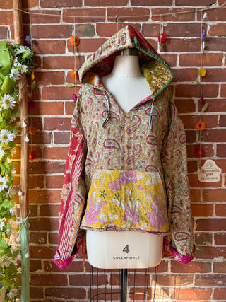 Wander Free Upcycled Hi Lo Hem Kantha Hoodie - 100% Cotton