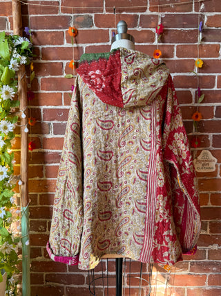 Wander Free Upcycled Hi Lo Hem Kantha Hoodie - 100% Cotton