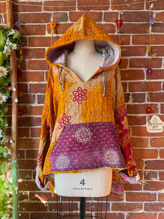 Wander Free Upcycled Hi Lo Hem Kantha Hoodie - 100% Cotton