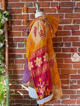 Wander Free Upcycled Hi Lo Hem Kantha Hoodie - 100% Cotton