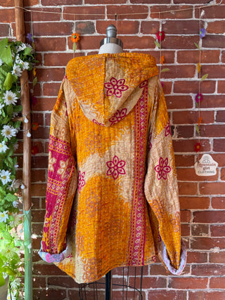 Wander Free Upcycled Hi Lo Hem Kantha Hoodie - 100% Cotton