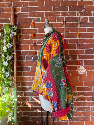 Wander Free Upcycled Hi Lo Hem Kantha Hoodie - 100% Cotton