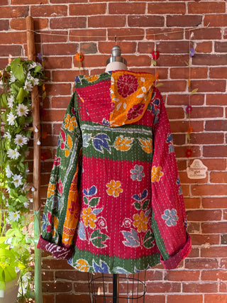 Wander Free Upcycled Hi Lo Hem Kantha Hoodie - 100% Cotton