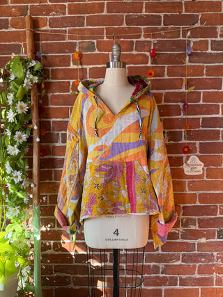 Wander Free Upcycled Hi Lo Hem Kantha Hoodie - 100% Cotton