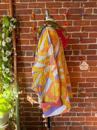 Wander Free Upcycled Hi Lo Hem Kantha Hoodie - 100% Cotton