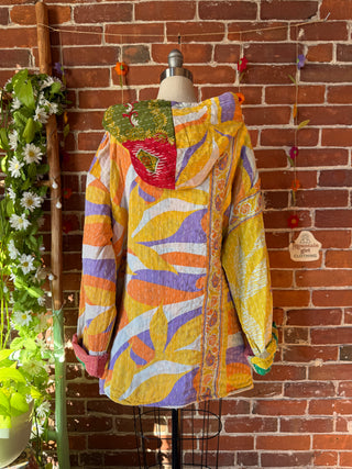 Wander Free Upcycled Hi Lo Hem Kantha Hoodie - 100% Cotton