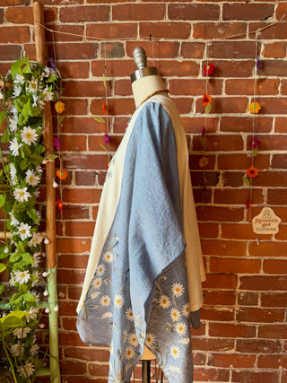 OOAK Spring Collection - Upcycled Mystical Butterfly Blue Daisy Embroidered Poncho