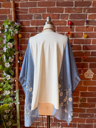 OOAK Spring Collection - Upcycled Mystical Butterfly Blue Daisy Embroidered Poncho