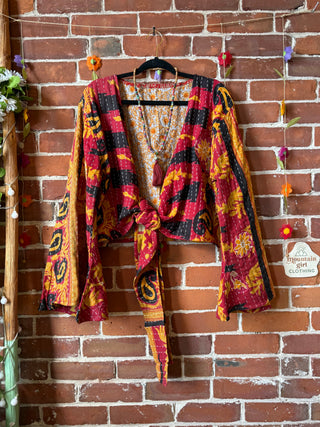 Plus Size Nova Kantha Bell Sleeve Wrap Top- 100% Cotton - Fair Trade Made