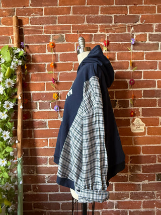 OOAK Autumn Collection- Upcycled Seadside Hoodie with Plaid Sleeve Hybrid