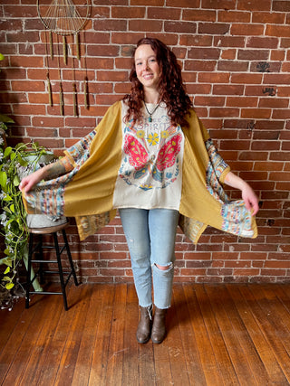 Upcycled Free Spirit Butterfly Embroidered Poncho