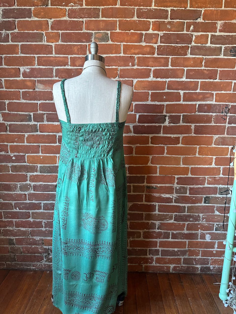 Free Size. Om Printed Flowy Lightweight Cotton Maxi Dress- Sage -  Item: 1205