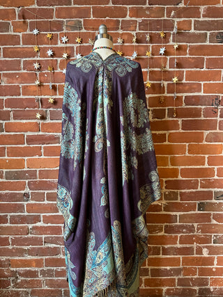 Turquoise + Purple Goddess Flowy Woven Fringe Kimono Ruana