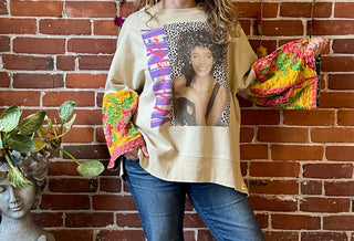 Plus Size 2X Upcycled Whitney Houston Kantha Bell Sleeve Sweatshirt