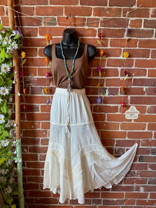 Stevie Embroidered Mineral Wash Skirt Midi Length - Multiple Colors Available- Fair Trade Made