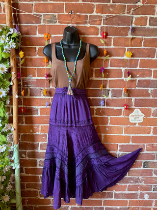 Stevie Embroidered Mineral Wash Skirt Midi Length - Multiple Colors Available- Fair Trade Made