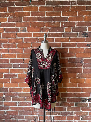 Artemis Batik Poncho Top - Red/Black