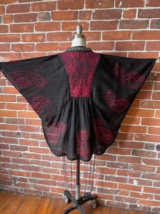 Artemis Batik Poncho Top - Red/Black