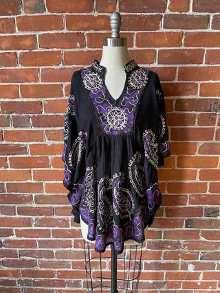 Artemis Batik Poncho Top - Purple/Black