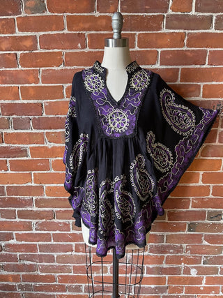 Artemis Batik Poncho Top - Purple/Black